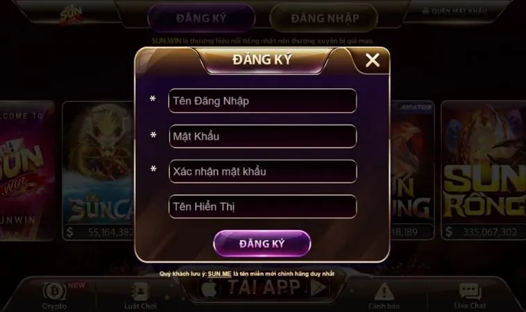 Biểu mẫu đăng ký SunWin