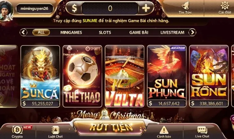 Giao diện trang chủ cổng game Sunwin
