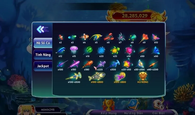 Các loại cá trong game Vua Bắn Cá Tại SunWin